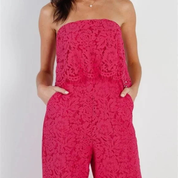 Magenta Pink Lace Jumpsuit - Picture 4 of 6